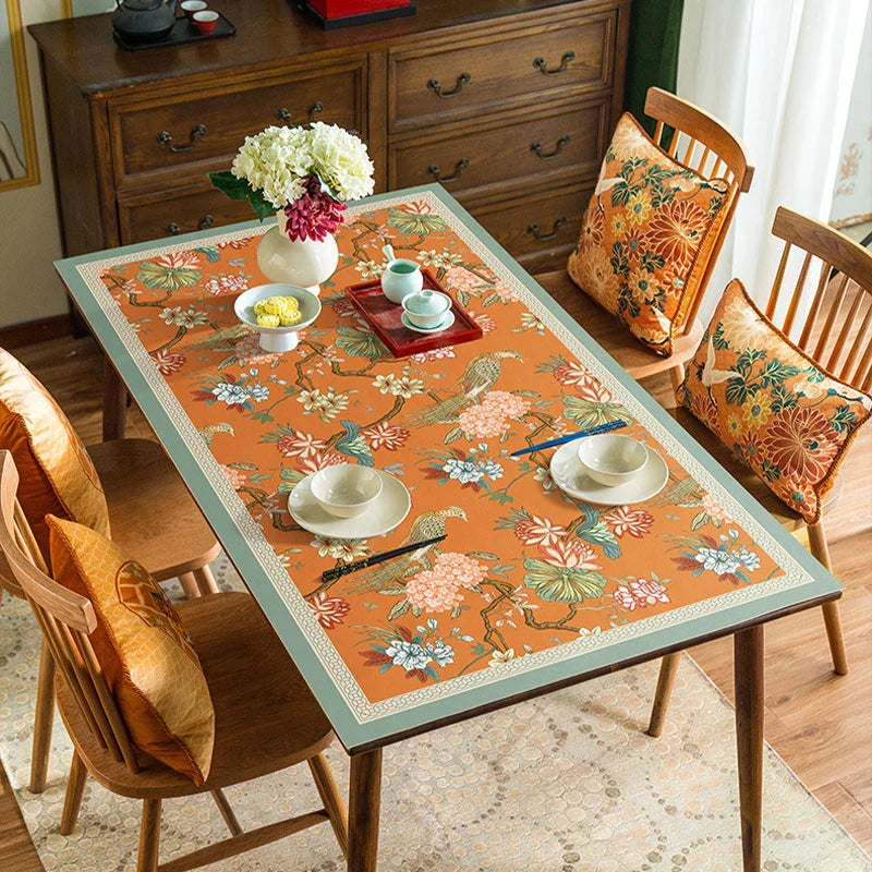 Chinoiserie Mountain Hydrangea Wash-Free Leather Table Mat