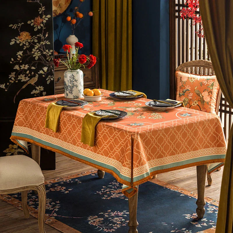 Chinoiserie Orange Mountain Hydrangea Rectangle Tablecloth