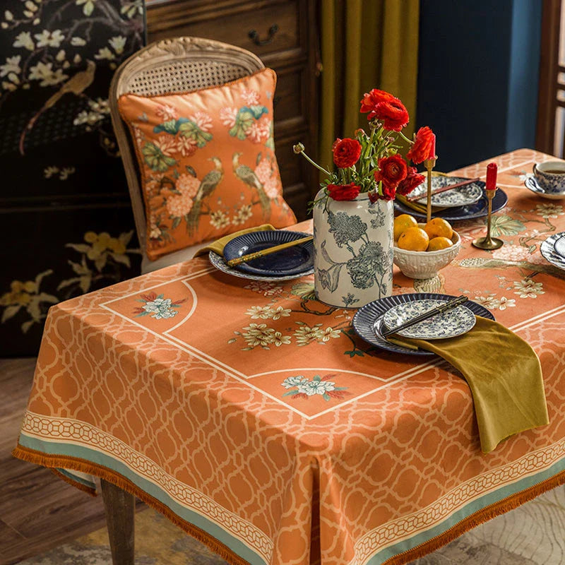 Chinoiserie Orange Mountain Hydrangea Rectangle Tablecloth