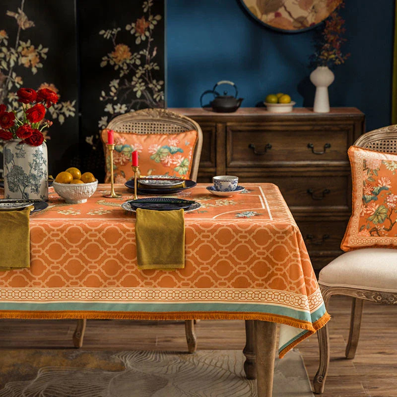 Chinoiserie Orange Mountain Hydrangea Rectangle Tablecloth