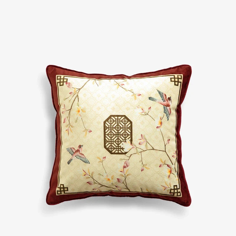 Chinoiserie Original Flowers and Birds Throw Pillow