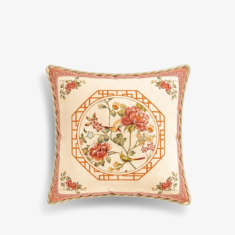 Chinoiserie Original Flowers and Birds Throw Pillow