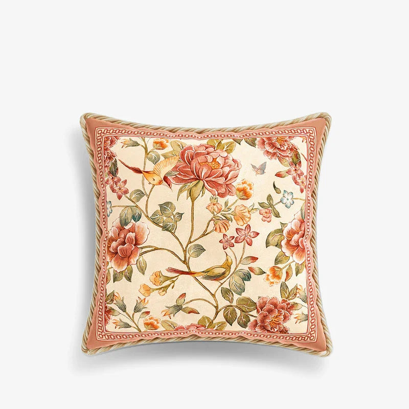 Chinoiserie Original Flowers and Birds Throw Pillow