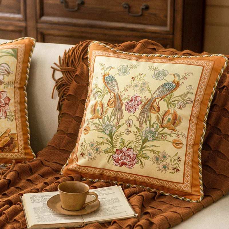 Chinoiserie Original Flowers and Birds Throw Pillow