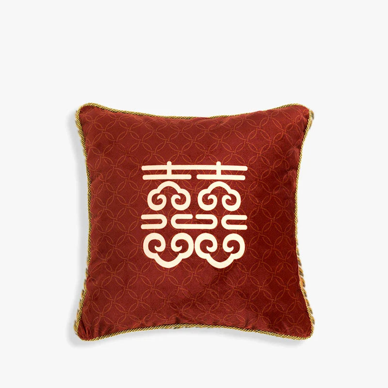 Chinoiserie Original Joyful Red Wedding Celebration Pillow