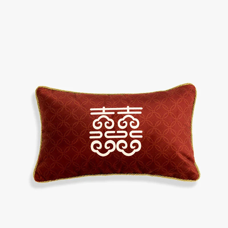 Chinoiserie Original Joyful Red Wedding Celebration Pillow