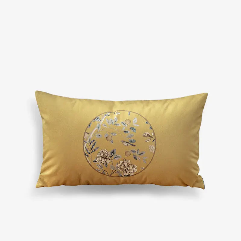 Chinoiserie Original Yellow Flowers and Birds Throw Pillow Autumn Abundance