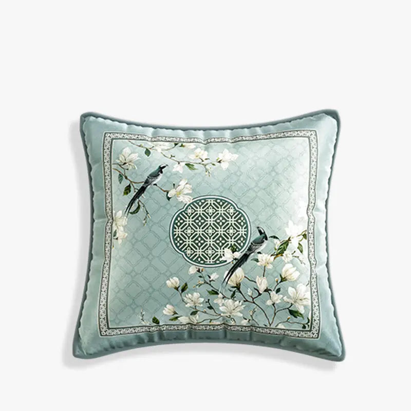 Chinoiserie Plush Fabric Original Blue Throw Pillow Orchid Courtyard