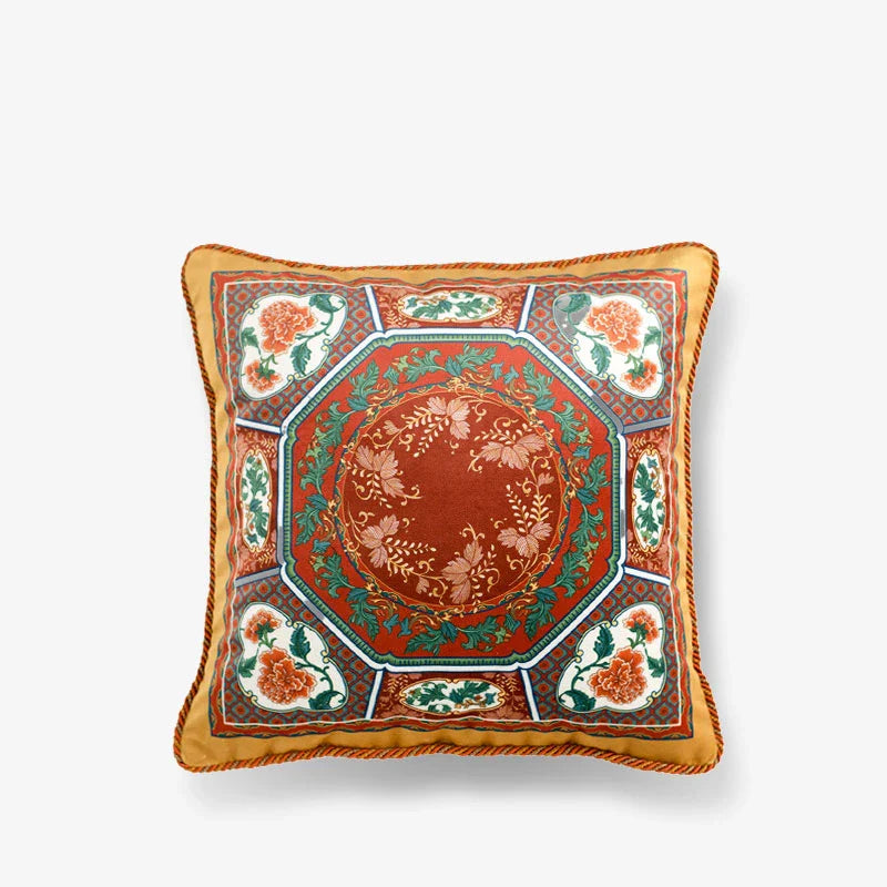 Chinoiserie Red-Yellow Classic Retro Luxurious Throw Pillow