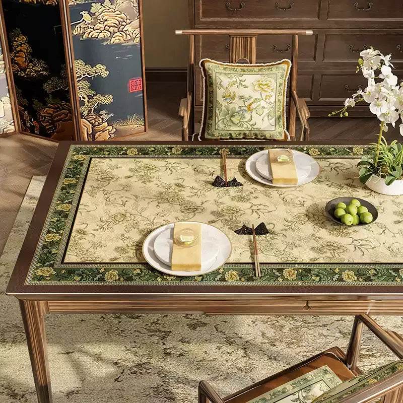 Chinoiserie Retro Leather Table Mat Waterproof Oil Proof Heat Resistant - SinoCultural -- TM056A6060 - 