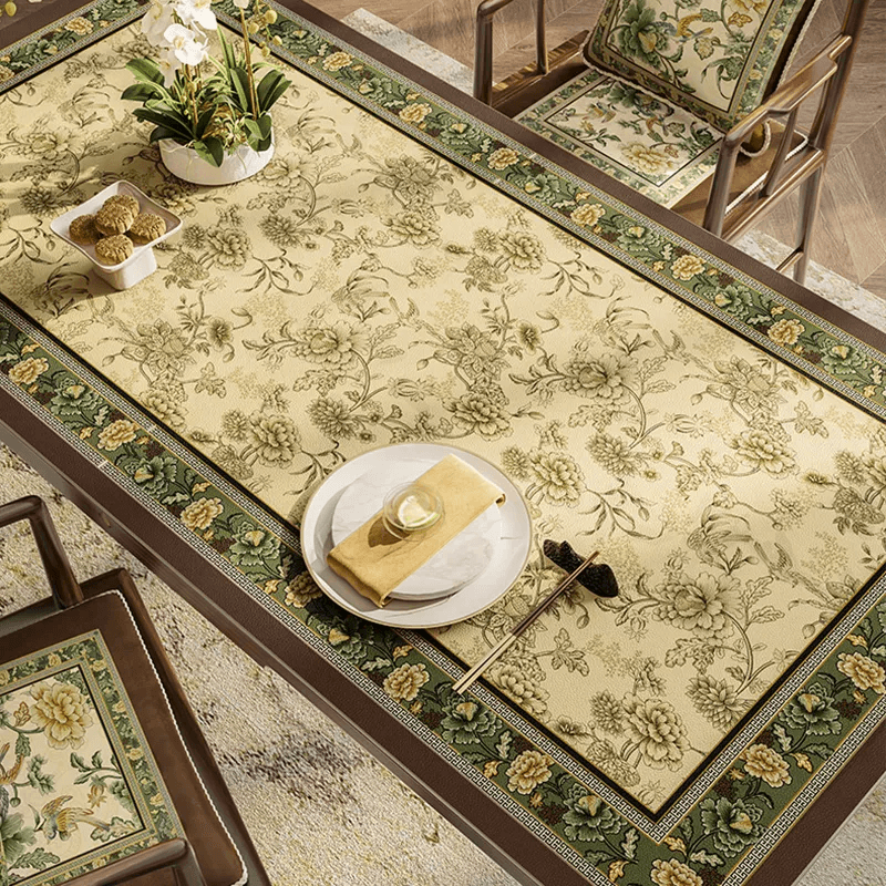 Chinoiserie Retro Leather Table Mat Waterproof Oil Proof Heat Resistant - SinoCultural -- TM056A6060 - 