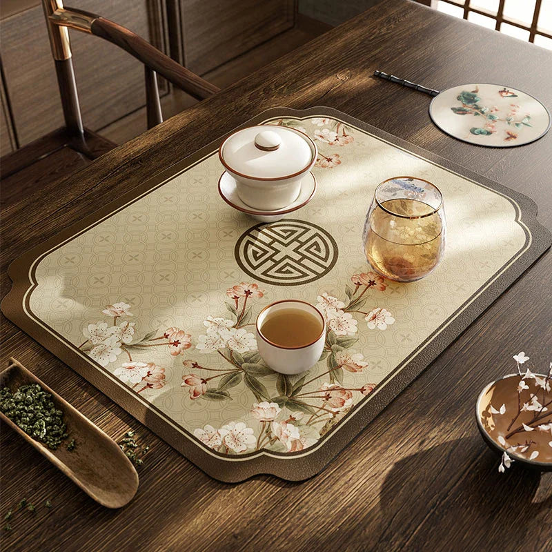 Chinoiserie Retro Spring Floral  Chinese Pattern Tea Table Mat