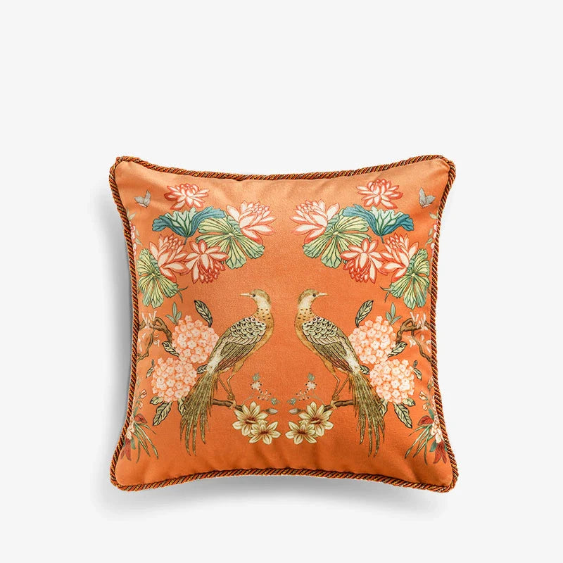 Chinoiserie Sofa Cushion Pillow Orange Hydrangea Dream