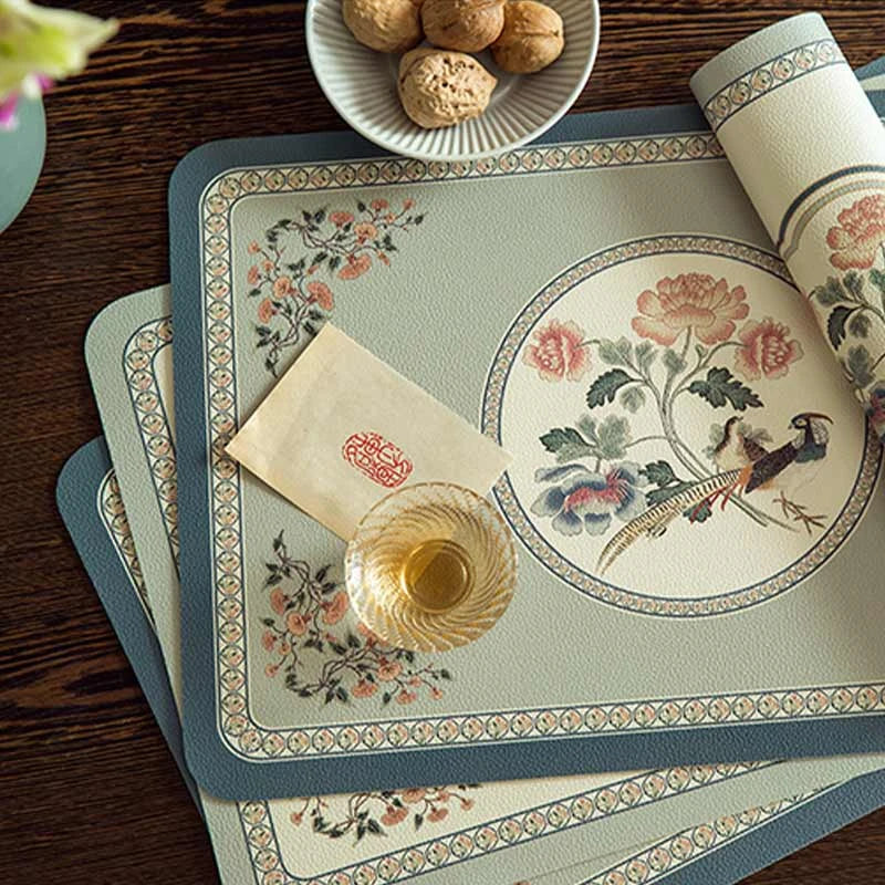 Chinoiserie Spring Bird and Flower Pattern Washable Placemat