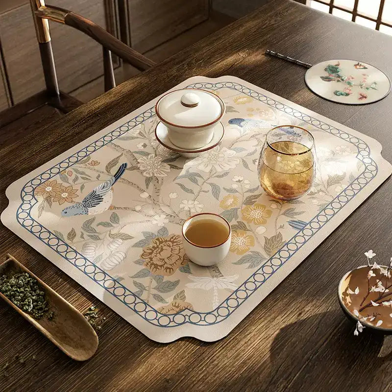 Chinoiserie Spring Blossom Vintage Leather Table Mat