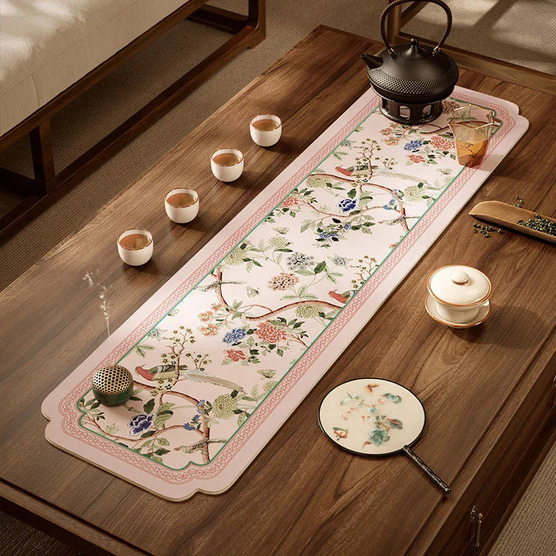 Chinoiserie Spring Pink Silicone Diatom Tea Table Mat Runner