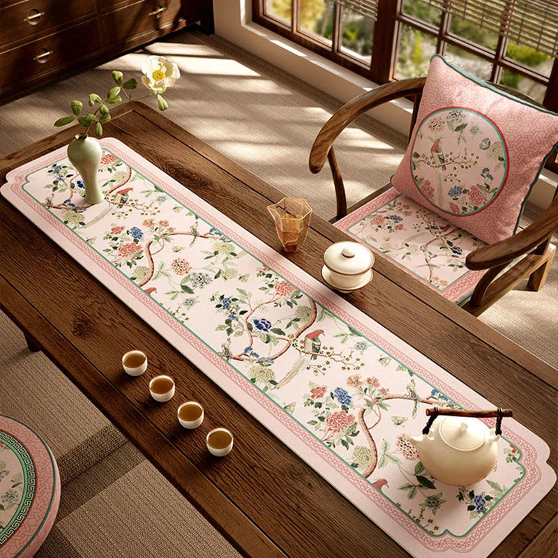 Chinoiserie Spring Pink Silicone Diatom Tea Table Mat Runner