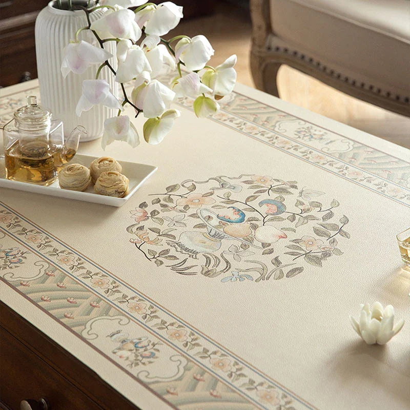 Chinoiserie Stain Resistant Leather Coffee Table Mat