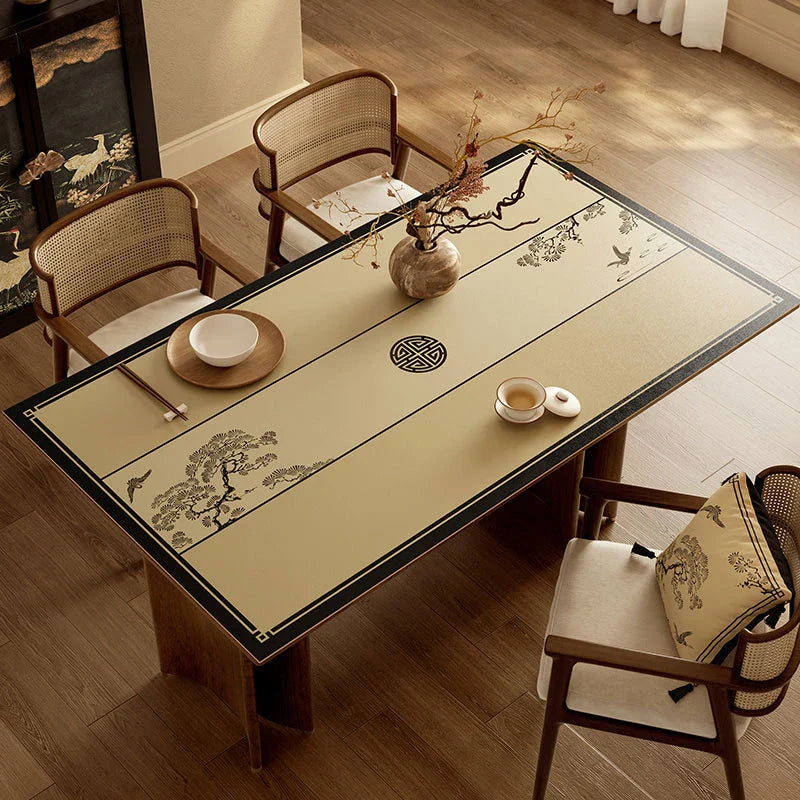 Chinoiserie Stain Resistant Rectangular Leather Table Mat