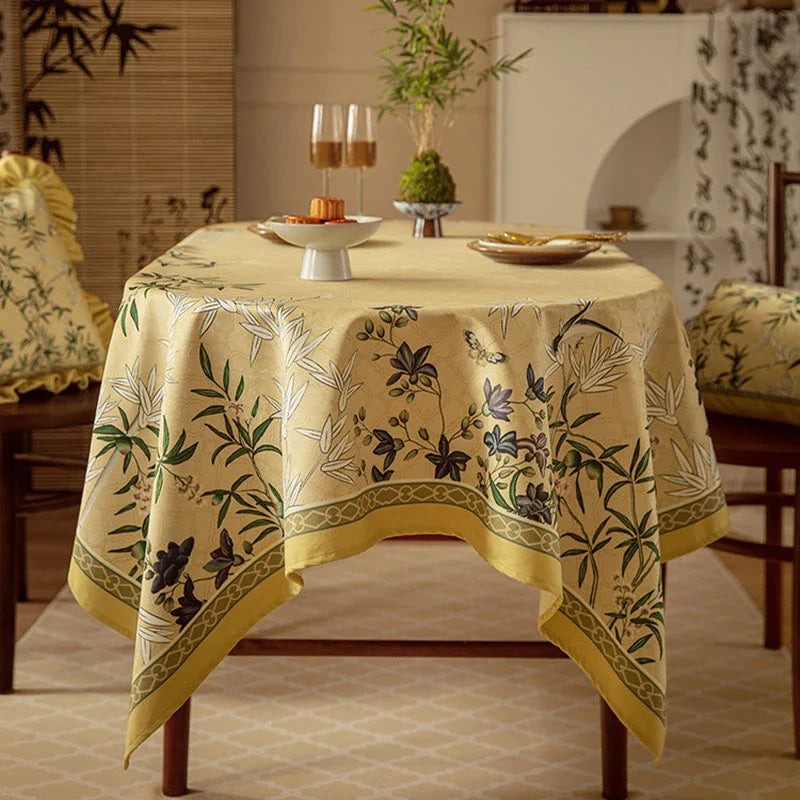 Chinoiserie Traditional Autumn Orchids Tablecloth