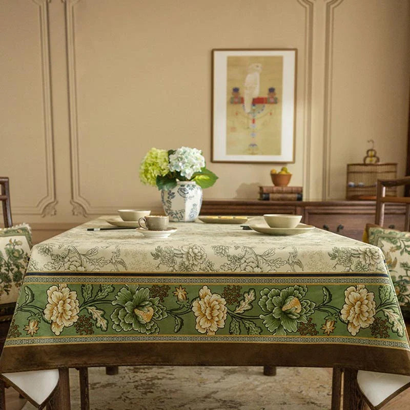 Chinoiserie Traditional Autumn Orchids Tablecloth