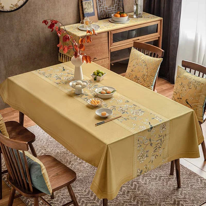 Chinoiserie Traditional Golden Autumn Yellow Tablecloth - SinoCultural