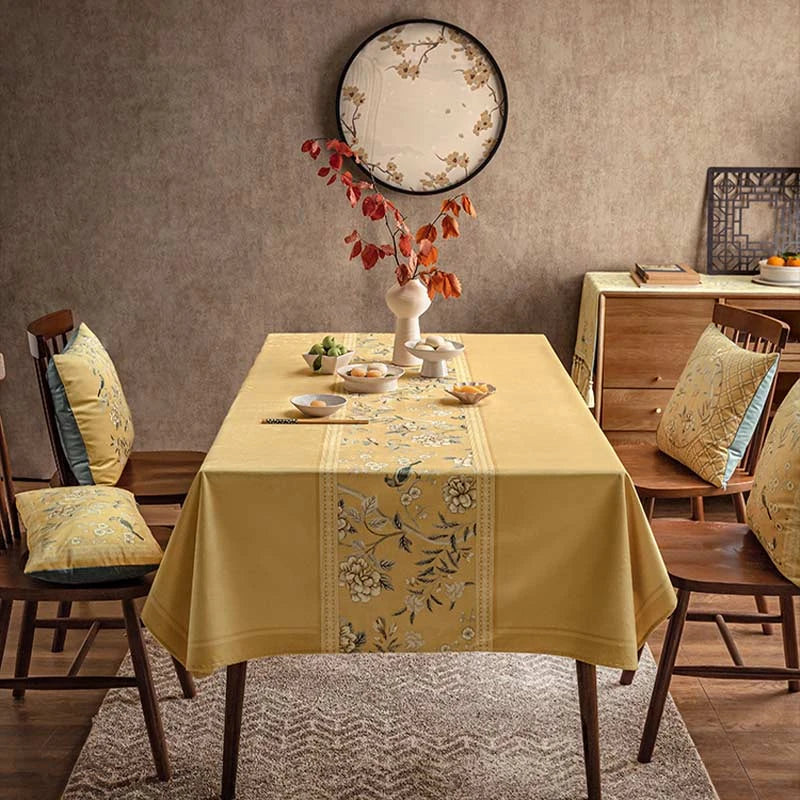 Chinoiserie Traditional Golden Autumn Tablecloth