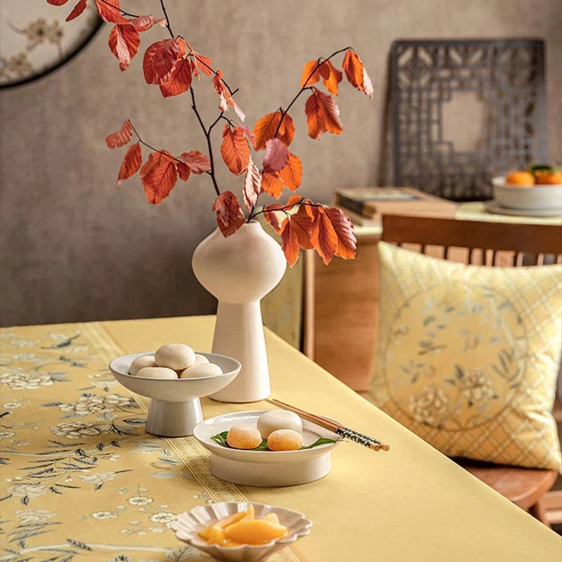 Chinoiserie Traditional Golden Autumn Yellow Tablecloth - SinoCultural