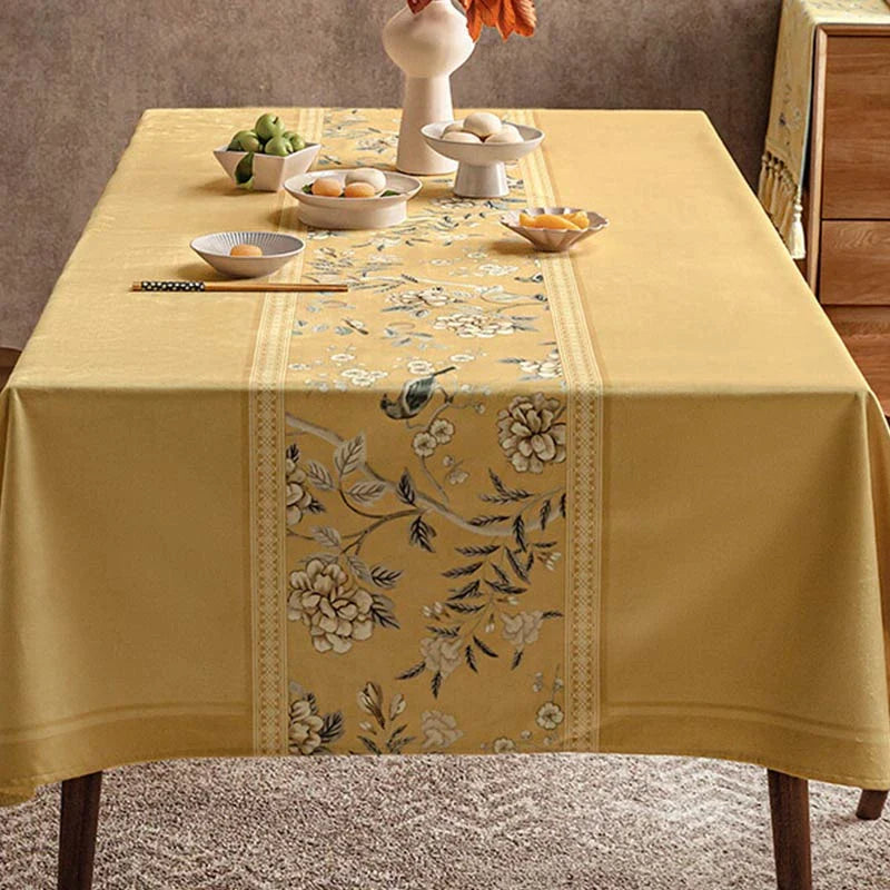 Chinoiserie Traditional Golden Autumn Yellow Tablecloth - SinoCultural