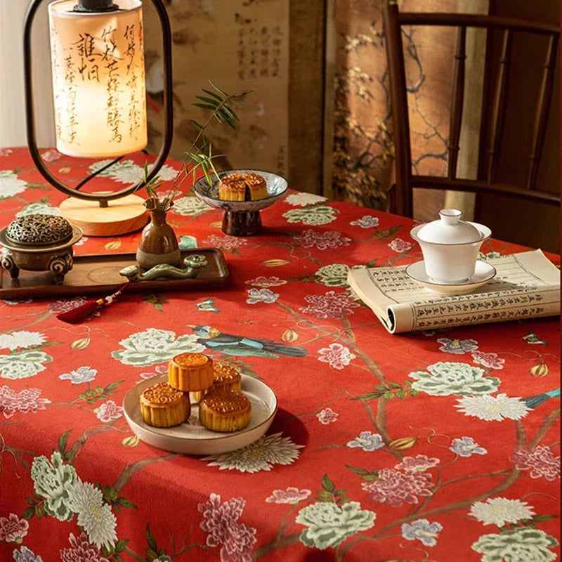 Chinoiserie Traditional Red Luxury Wedding Tablecloth