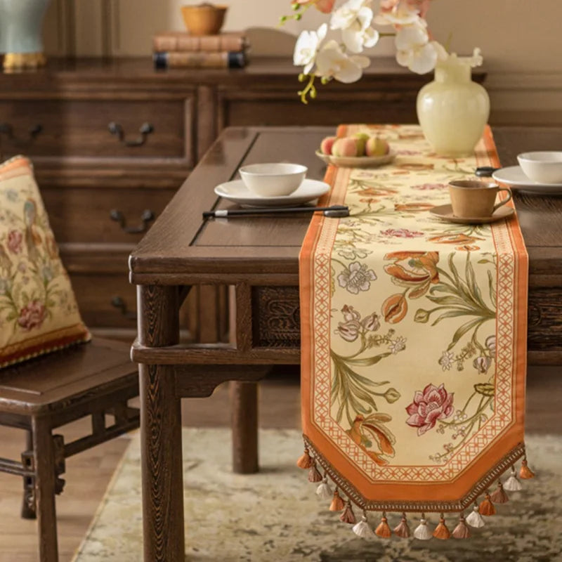 Chinoiserie Vintage Floral and Aviary Table Runner