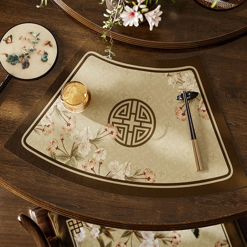 Chinoiserie Vintage Springtime Round Table Fan-shaped Placemats