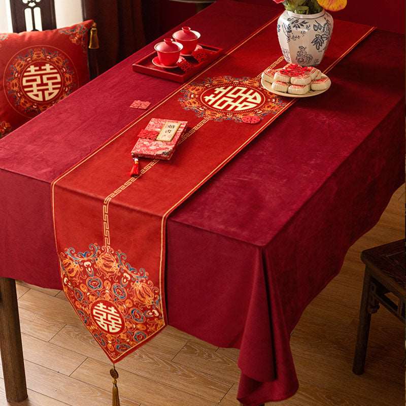 Chinoiserie Wedding Celebration Prosperity 囍(xǐ) Table Runner - SinoCultural