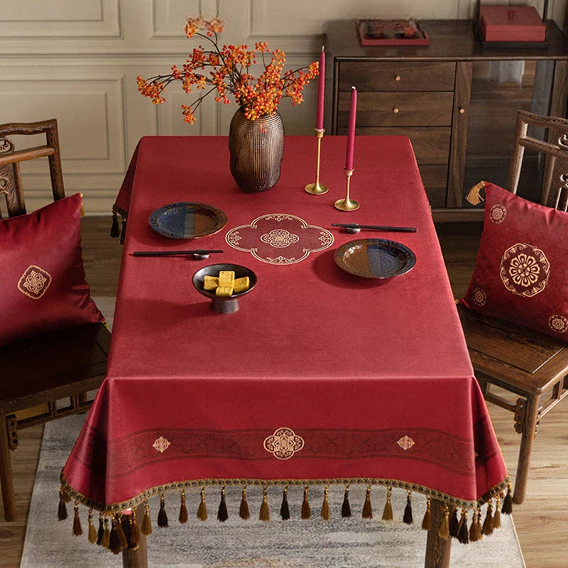 Chinoiserie Wedding Celebration Red  Rectangular Chinese Pattern Tablecloth