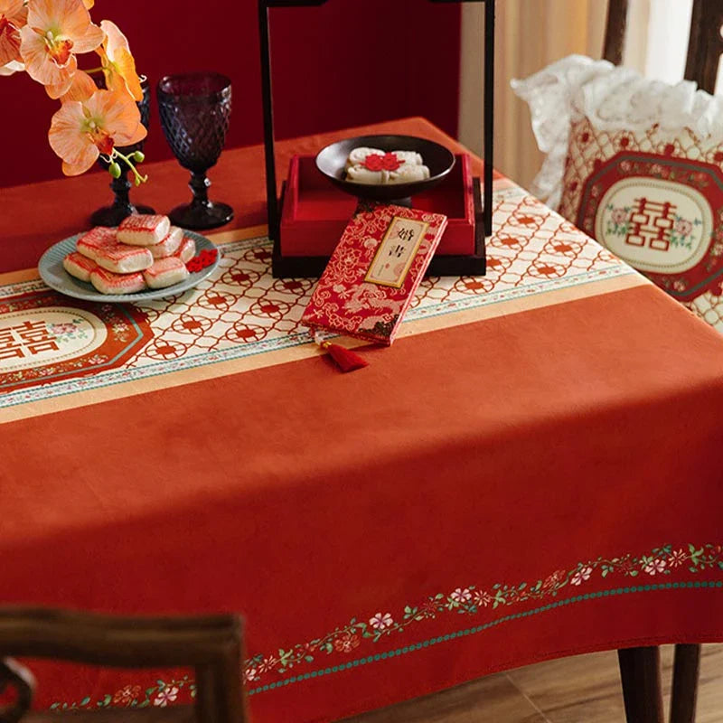 Chinoiserie Wedding Celebration Red Rectangular Tablecloth