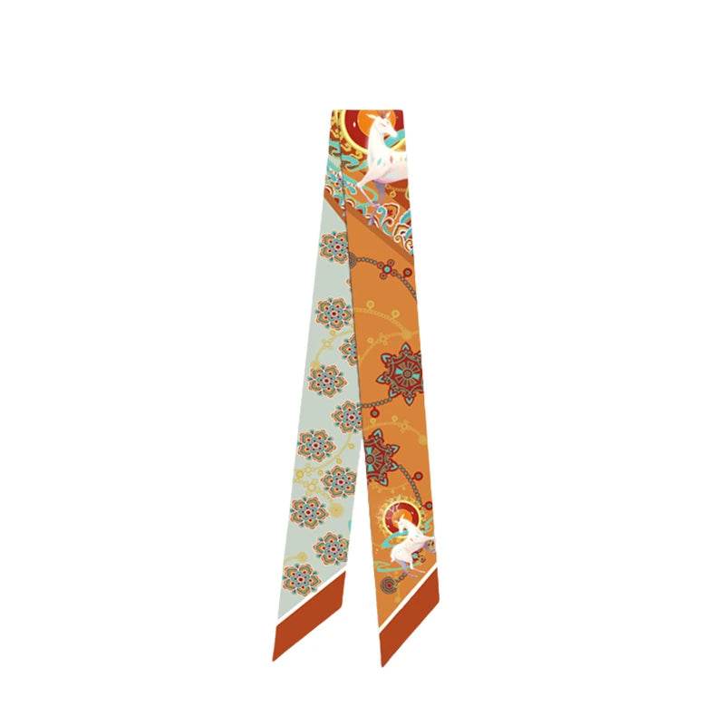 Dunhuang Designer Orange Mulberry Silk Twilly 120x5cm - SinoCultural