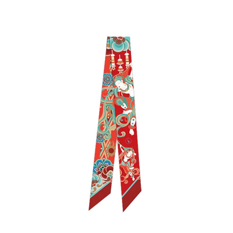 Mulberry Silk 16 Momme Dunhuang Deer Silk Narrow Scarf 120x5cm - SinoCultural