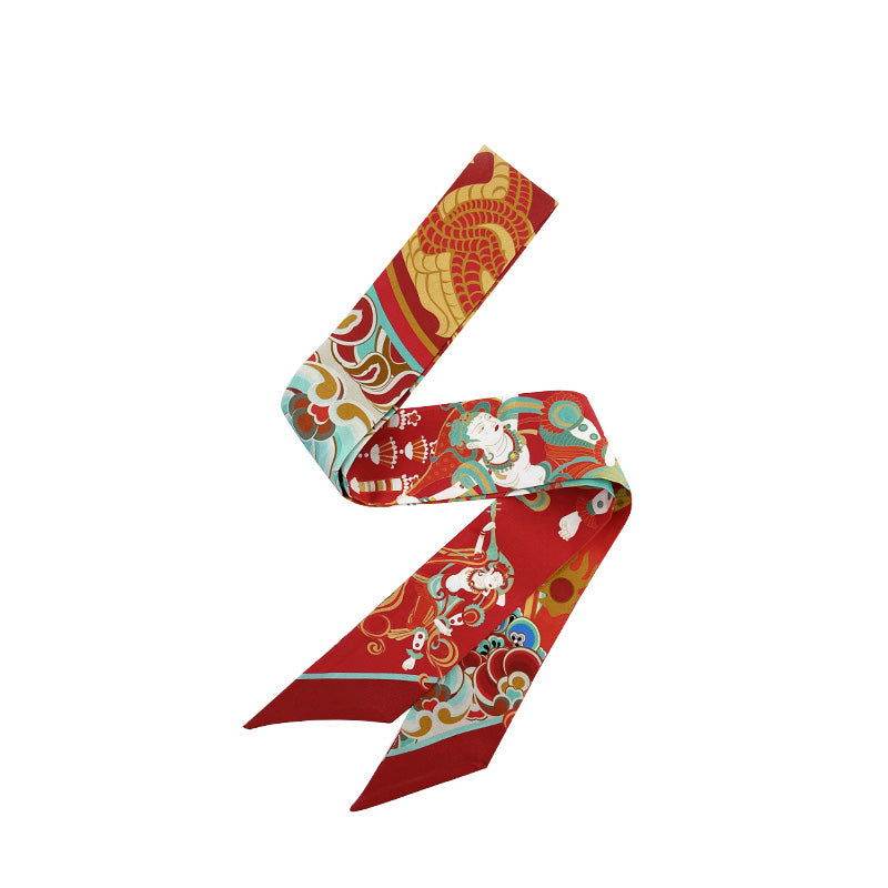 Mulberry Silk 16 Momme Dunhuang Deer Silk Narrow Scarf 120x5cm - SinoCultural