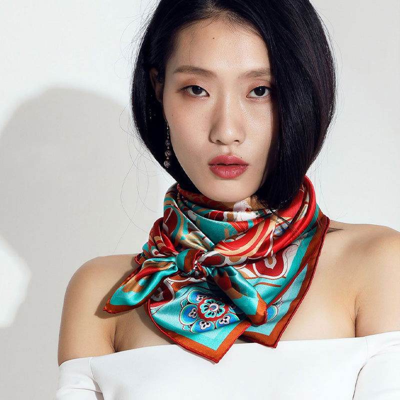 Mulberry Silk 16 Momme Dunhuang Deer Silk Scarf 90x90cm - SinoCultural