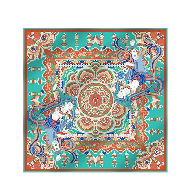 Mulberry Silk 16 Momme Celestial Dance Silk Square Scarf 90x90cm - SinoCultural