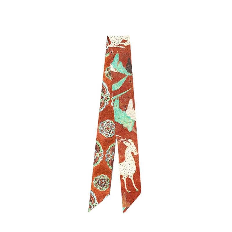 Mulberry Silk 16 Momme Silk Deer Dance Narrow Scarf 140x5cm - SinoCultural
