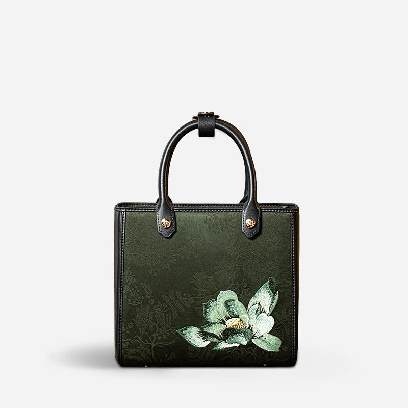 Embroidery Xiangyunsha Silk Tote Bag Hibiscus Elegant Handbag - SinoCultural