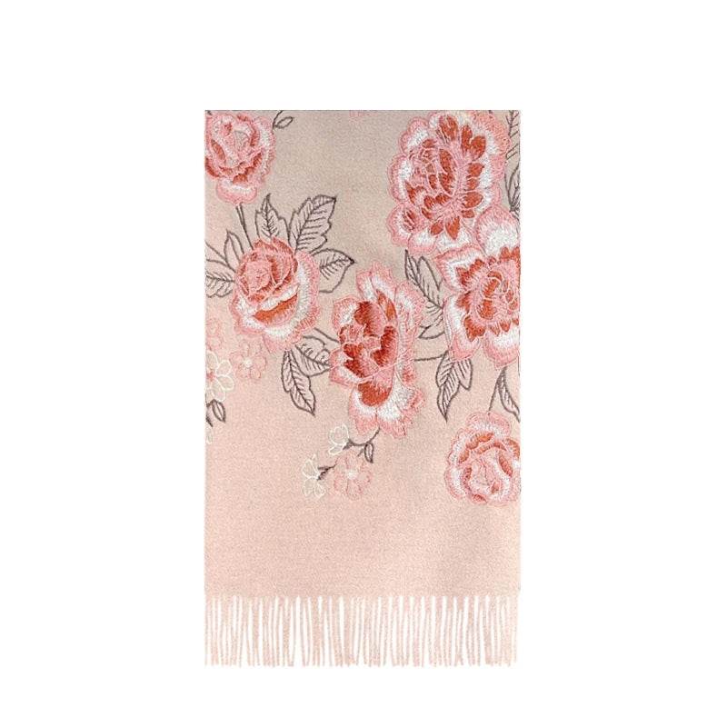 Embroidery 100% Pure Cashmere Scarf Pink Lotus 200x60 cm - SinoCultural
