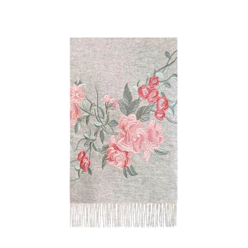 Embroidery 100% Pure Cashmere Scarf Soft and Warm 200x70 cm - SinoCultural
