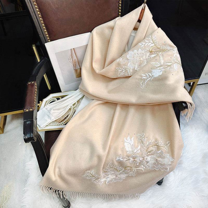 Embroidery 100% Pure Cashmere Scarf Winter Warmth 200x60 cm - SinoCultural