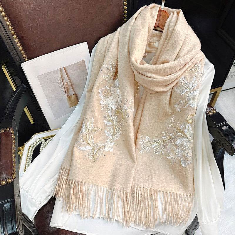 Embroidery 100% Pure Cashmere Scarf Winter Warmth 200x60 cm - SinoCultural