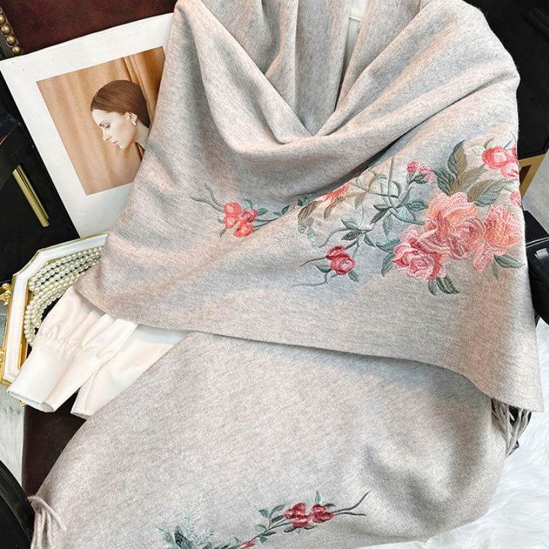 Embroidery 100% Pure Cashmere Scarf Soft and Warm 200x70 cm - SinoCultural