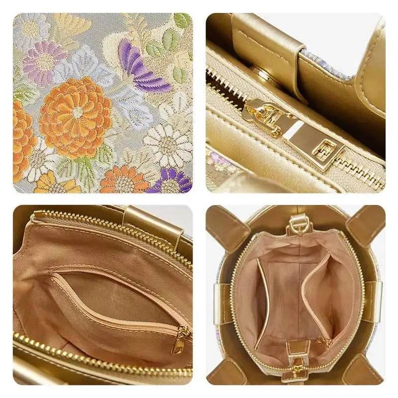 Embroidery Exquisite Floral Luxe Gold Basket Bag - SinoCultural -- P170605 - 