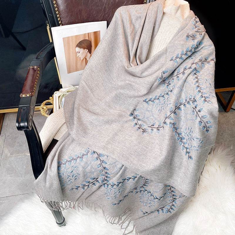 Embroidery 100% Pure Cashmere Scarf Vine Winter Accessory 200x60 cm - SinoCultural