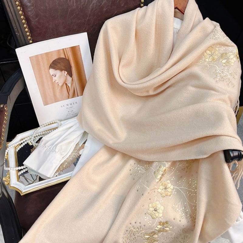 Embroidery 100% Pure Cashmere Scarf Warm Winter 200x60 cm - SinoCultural